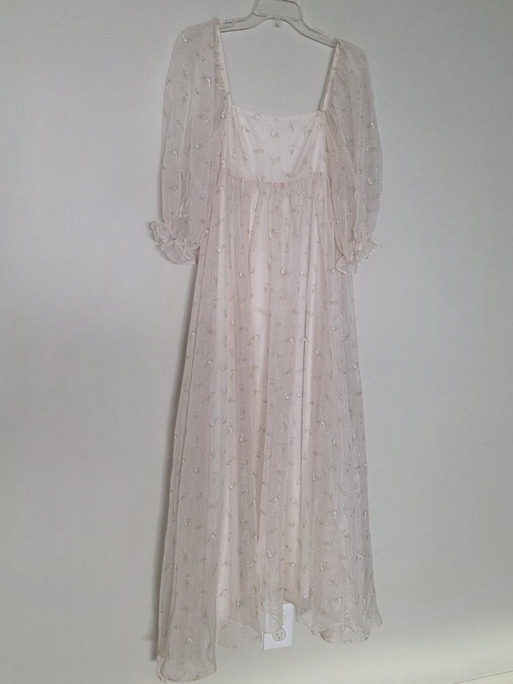 STORIA Cream Floral Maxi Dress S Square Neck Puff Sleeve Coquette Cottagecore